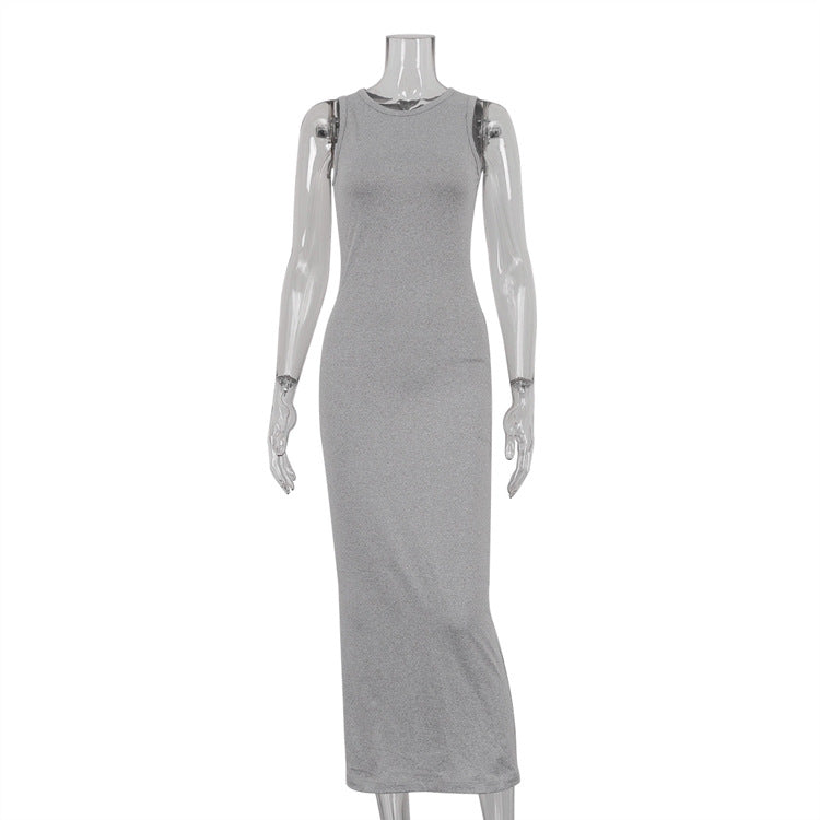 Sheath Maxi Round Neck Sleeveless Vest Two Piece Set